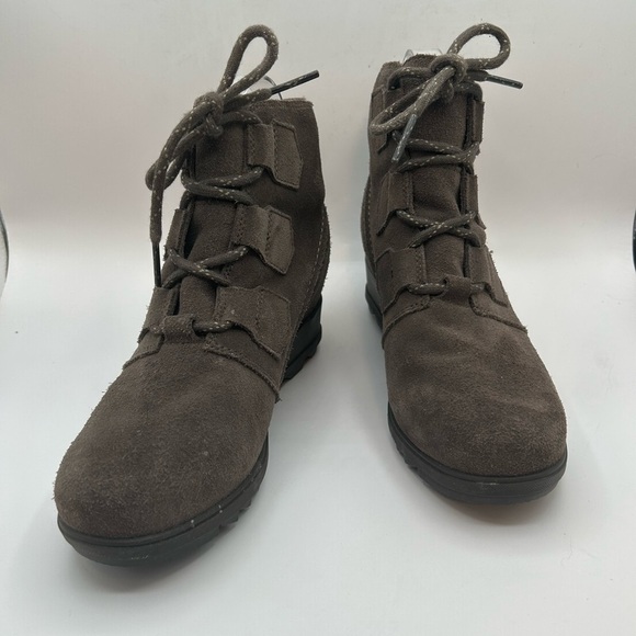 Women’s Sorel Evie Lace  MAJOR Wedge Boots Wmn's 7 Leather Suede Gray - Picture 7 of 11